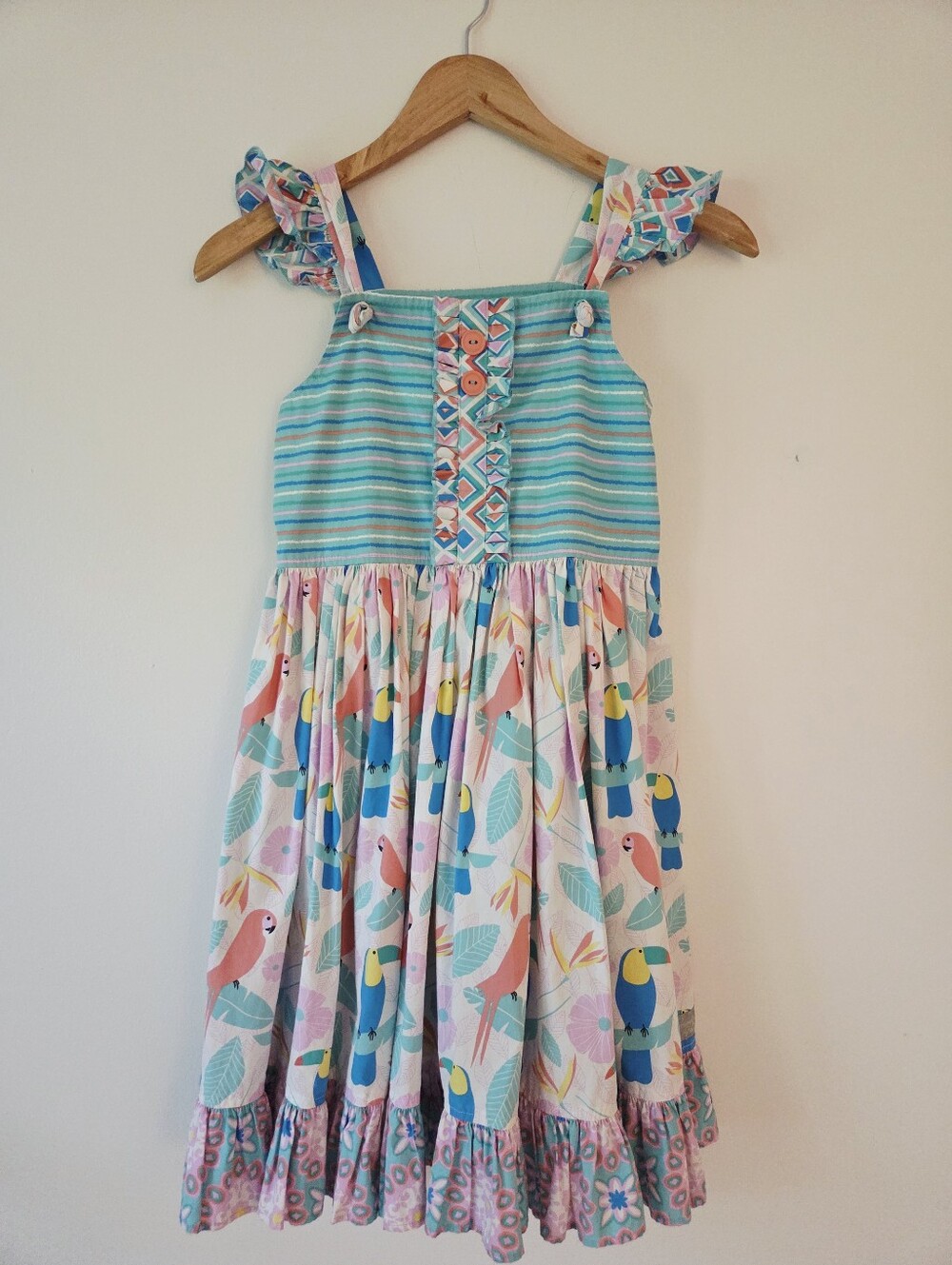 Eleanor Rose 'Meredith' Dress in Parrot Print Cotton